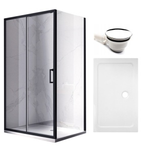Cabina de dus dreptunghiulara cu rame negre sticla securizata si cadita alba de dus inclusa KZ104C/ST04C 120 x 90 cm
