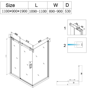 Cabina de dus dreptunghiulara din sticla securizata 8mm si rame cromate cu cadita de dus neagra KZ202B/ST04B 110 x 90 cm - Img 13