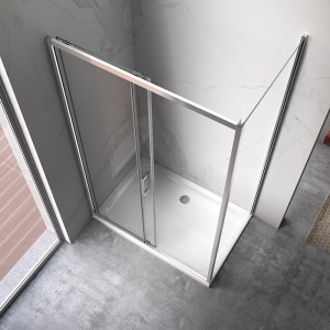 Cabina de dus dreptunghiulara dins ticla securizata cu rame cromata si cadita alba inclusa KZ103C-ST03C 120 x 80 cm - Img 7