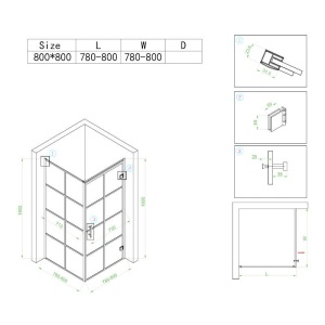 Cabina de dus patrata cu rama neagra si sticla transparenta BS10A 80 x 80 cm - Img 17