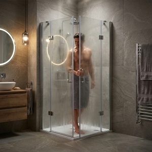 Cabina de dus patrata de colt KZ25 crom 80 x 80 cm sticla 6 mm - Img 2