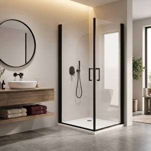 Cabina de dus patrata de colt KZ29 negru mat 80 x 80 cm sticla 6 mm - Img 24