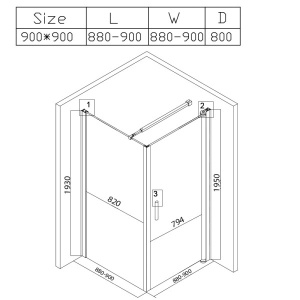 Cabina de dus patrata din sticla securizata cu cadita neagra slim KZ1190B-RIKO 90 x 90 cm - Img 13