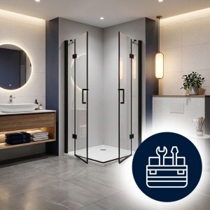 Cabina de dus patrata KZ25 negru mat 90 x 90 cm sticla 6 mm - Img 15