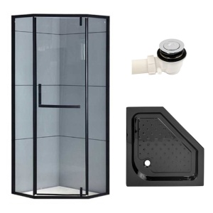 Cabina de dus pentagonala cu rame negre si cadita neagra inclusa KZ4026 A/SXL07 A 80 x 80cm
