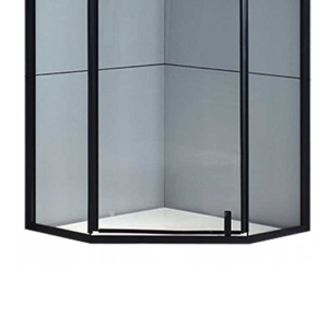 Cabina de dus pentagonala din sticla securizata cu rame negre si cadita alba slim inclusa KZ4026B/ST07B 90 x 90 cm - Img 5