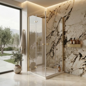 Cabina de dus pliabila Veldman Como Duo auriu periat 110 x 110 cm sticla 6 mm - Img 2
