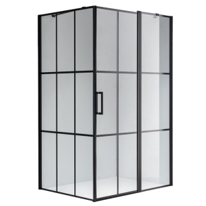 Cabina de dus rectangulara cu rame negre si sticla securizata 6 mm BS02C 120 x 80 cm