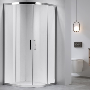 Cabina de dus semicirculata din sticla securizata 6 mm cu rame cromate si cadita neagra KZ101A-SXL01A 80 x 80 cm - Img 2