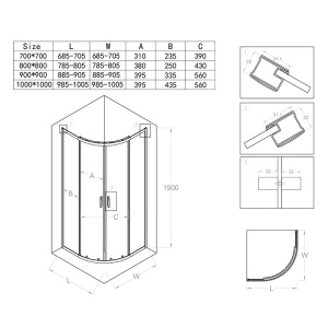 Cabina de dus semirculara din sticla securizata cu rame cromate si cadita alba inclusa KZ94C-ST01C 100 x 100 cm - Img 10