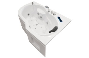 Cada asimetrica cu hidromasaj si aeromasaj MO-0202 – 150 x 100 x 62 cm, Bluetooth, Cromoterapie, Alb - Img 5