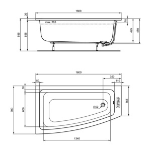 Cada asimetrica Ideal Standard i.life cu montaj stanga 160X90 cm alb lucios - Img 5
