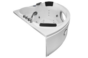 Cada de baie cu hidromasaj de colt MO-1001 – 140 x 140 x 65 cm, 2 locuri, Bluetooth, cromoterapie si front de sticla - Img 5