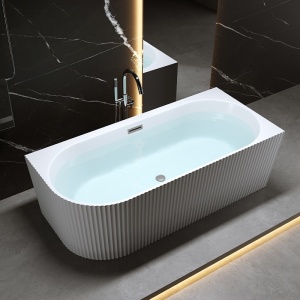 Cada de baie cu montaj dreapta Rio 504B 150 x 75 cm, alb cu finisaj otel periat - Img 2