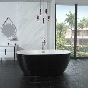 Cada de baie de Sine Statatoare 170x80x58cm, Design Modern , Culoare Negru/Alb - Img 2