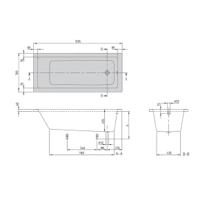 Cada de baie dreptunghiulara Villeroy&Boch Targa Plus Solo alb alpin 160x70 cm - Img 2