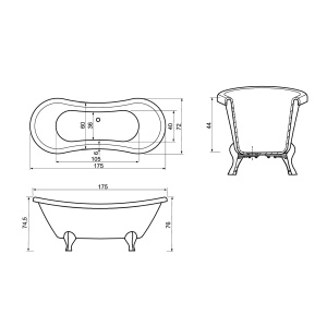 Cada de baie Florida Vest,cu picioare, dimensiune 175x72cm alb. - Img 5