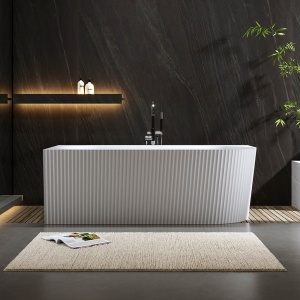 Cada de baie freestanding back-to-wall montaj stanga 160 x 75 cm Premium MO-1724RYF alb lucios cu caneluri - Img 2