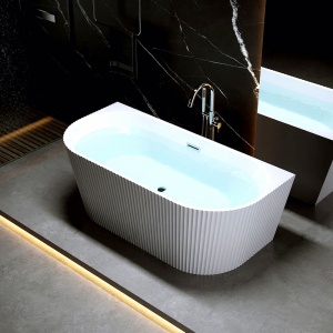Cada de baie freestanding back-to-wall Premium 160 x 75 cm, alb lucios cu caneluri - Img 2