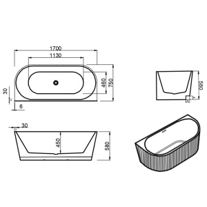 Cada de baie freestanding canelata, montaj universal, Carlo 517D 170 x 75 cm, alba cu ventil cromat - Img 15