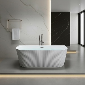 Cada de baie freestanding, montaj la perete Carlo2 alb cu preaplin si ventil otel periat - 170 x 75 cm - Img 6