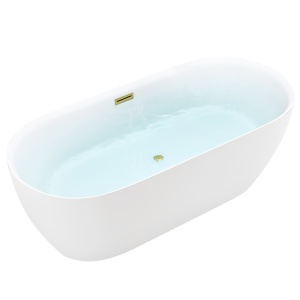 Cada de baie freestanding ovala din acril Cesana 518A alba cu accesorii auriu periat 150 x 75 cm