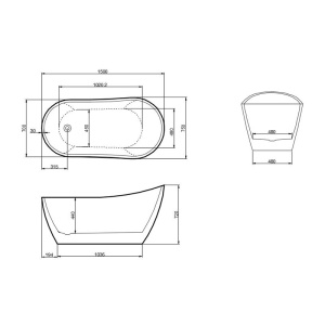 Cada de baie freestanding ovala, din acril, Forte 520A, alba cu ventil si preaplin auriu periat – 150 x 75 cm - Img 8