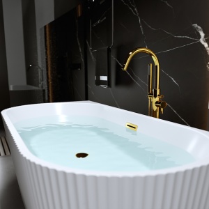 Cada de baie suport CARLO 517D, Dimensiune 170x75cm, Design elegant, Culoare Alb, Deversor Auriu - Img 4