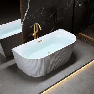 Cada de baie suport CARLO517C, Dimensiune 160x75cm, Design Elegant, Culoare Alb, Deversor Auriu Periat - Img 6