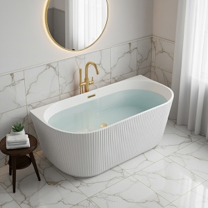 Cada freestanding, montaj la perete Carlo alba cu scurgere aur periat – 170 x 75 cm - Img 6