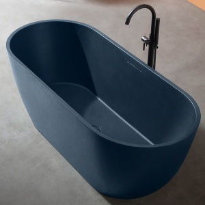 Cadă freestanding ovală, albastru prusac mat, efect piatră, 170 x 75 cm - Img 3