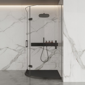 Cadita de dus ALBA semirotunda, Dimensiune 80x80cm, Culoare Negru - Img 3