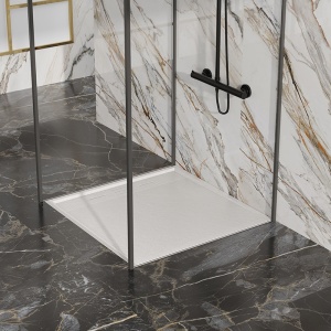 Cadita de dus DEKO Slim, Structura de piatra 80x80cm, Culoare Alb - Img 3
