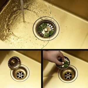 Chiuveta bucatarie cu doua cuve inox Toby Brush Gold - Img 7