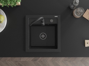 Chiuveta Bucatarie din Granit, culoare negru cu sifon negru, dimensiune 52x49cm - Img 4