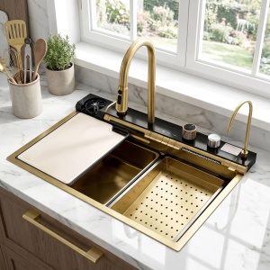 Chiuvetă bucatarie multifuncțională din oțel 10 în 1 REA Alonzo Brush Gold - Img 10