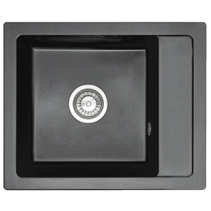 Chiuveta Bucatarie Pro GRANIT RINO BLACK, Dimensiuni 49 x 52 x 21 cm , Picurator Reversibil, Incastrabila, Forma Dreptunghiulara, Negru cu Picatele - Img 1