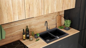Chiuveta Bucatarie REA CADDY Black Dimensiuni 80 x 46.5 x 19.5 cm, 2 Cuve, Incastrabila, Forma Dreptunghiulara, Negru - Img 2