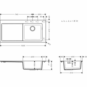 Chiuveta compozit Hansgrohe S51 SilicaTec/ Dreapta, Dimensiune 105x51cm , Culoare negru grafit - Img 3