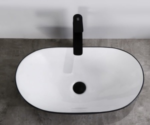 Chiuveta de blat PRO ZUZAN Black and White, Dimensiuni 60.5 cm x 36 x 15 cm, Ceramica sanitara, Fara gaura baterie, Alb/Negru - Img 6