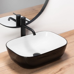 Chiuveta de blat REA BELINDA Negru, Dimensiuni 46.5 cm x 33 x 13.5 cm, Ceramica Sanitara,fara gaura baterie, Negru/Alb - Img 3