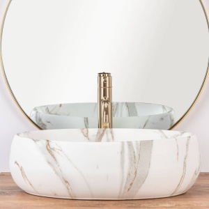 Chiuveta de blat REA LINDA LAVA MAT, Dimensiuni 48 x 34x 14.5cm, Forma Ovala, Ceramica sanitara, Imitatie Marmura - Img 5