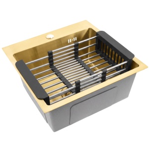 Chiuveta de bucatarie din inox cu set de accesorii Rea Leo 40 brush gold