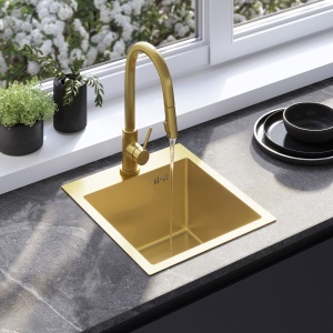 Chiuveta de bucatarie din inox cu set de accesorii Rea Leo 40 brush gold - Img 5