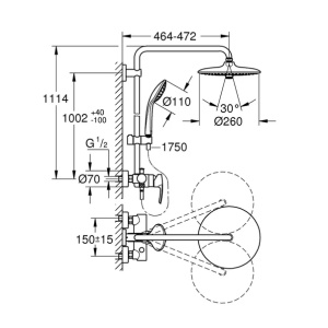Coloana de dus cu baterie monocomanda Grohe Euphoria New 260 - Img 2