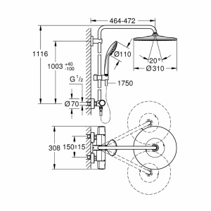 Coloana de dus cu baterie termostatata Grohe Euphoria 310 - Img 2