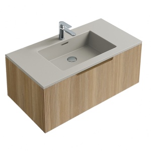 Lavoar baie incastrat din conglemerat, cu gaura baterie, bej mat, Veldman Lotus 80 x 46 cm - Img 4