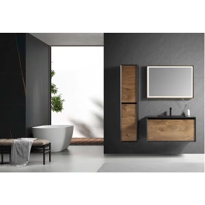 Lavoar baie incastrat din conglemerat, cu gaura baterie, negru mat, Veldman Lotus 80 x 46 cm - Img 3