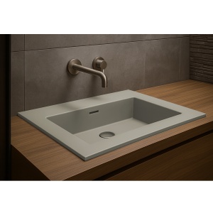 Lavoar baie incastrat din conglemerat, fara gaura baterie, bej mat, Veldman Lotus 60 x 46 cm - Img 3