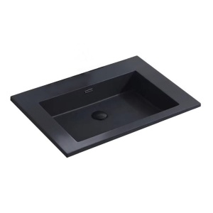 Lavoar baie incastrat din conglemerat, fara gaura baterie, negru mat, Veldman Lotus 60 x 46 cm